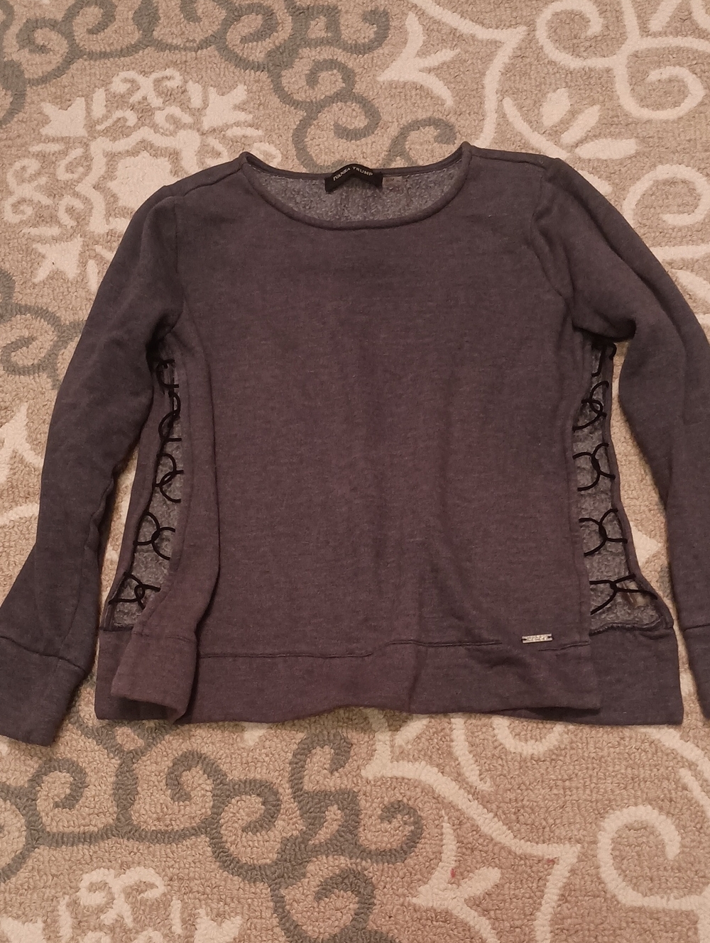 Ivanka Trump Gray Sweatshirt with Black Lace Insets